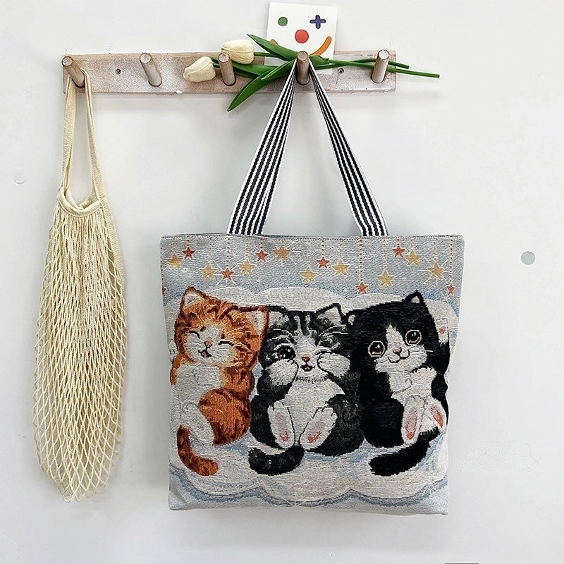 Women's Large All Seasons Nylon Animal Cartoon Cute Square Zipper Tote Bag