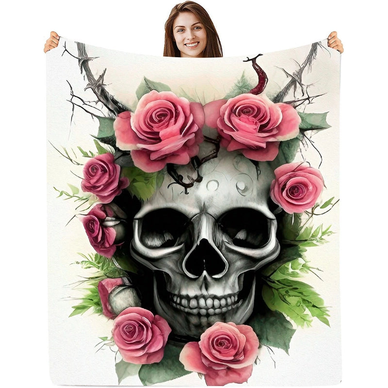 Halloween Casual Flower Bat Skull Polyester Blanket Couch & Sofa Decor