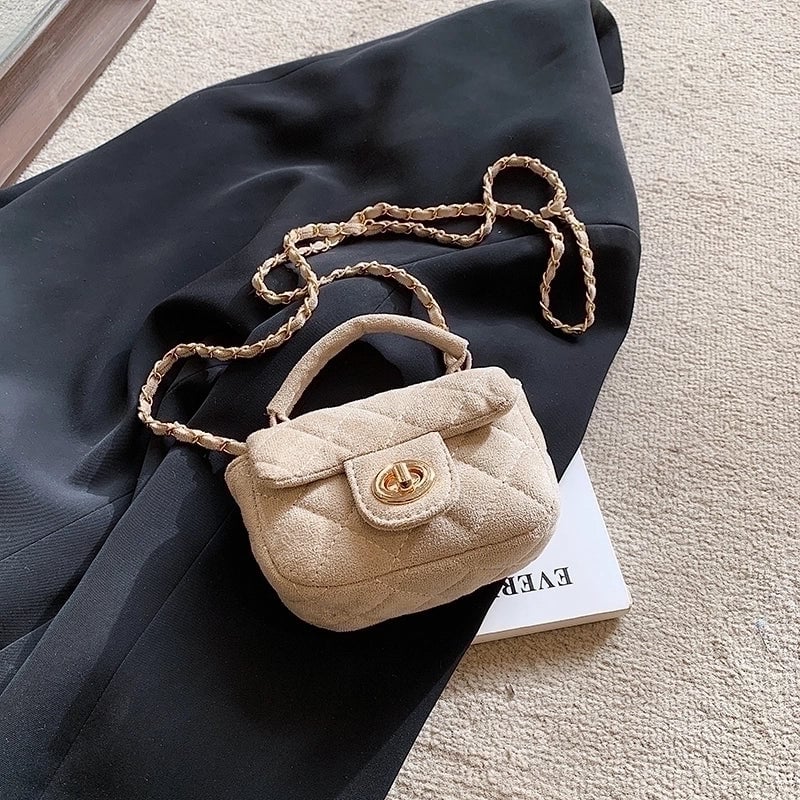 Women's Suede Solid Color Basic Metal Button Square Lock Clasp Shoulder Bag Crossbody Bag