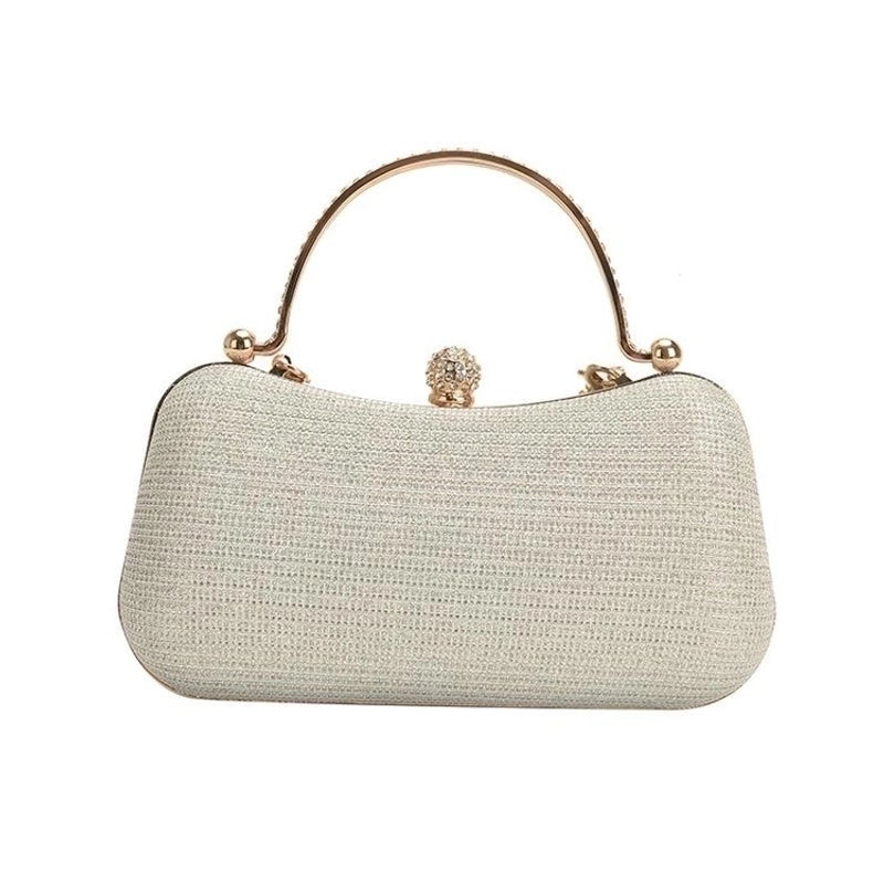 Khaki Grey White Pu Leather Solid Color Metal Button Oval Evening Bags