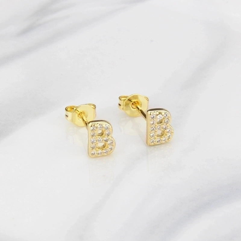 1 Pair Fashion Letter Inlay Copper Zircon Gold Plated Ear Studs