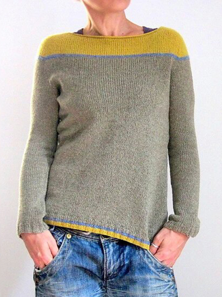 Retro Patchwork Contrasting Crew Neck Sweater