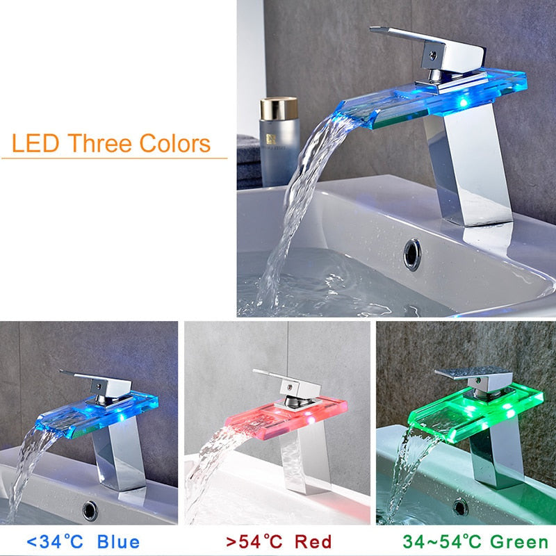 LED Waterfall Bathroom Faucet