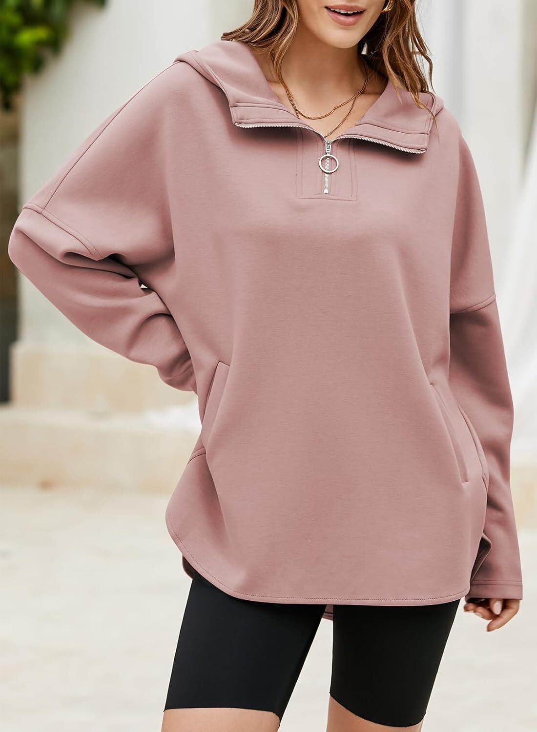 FINAL SALE⚡5 Packs for $25.95⚡- Women's Oversized Hoodies Casual Long Sleeve Half Zipper Pocket Sweatshirt Pullover Tops