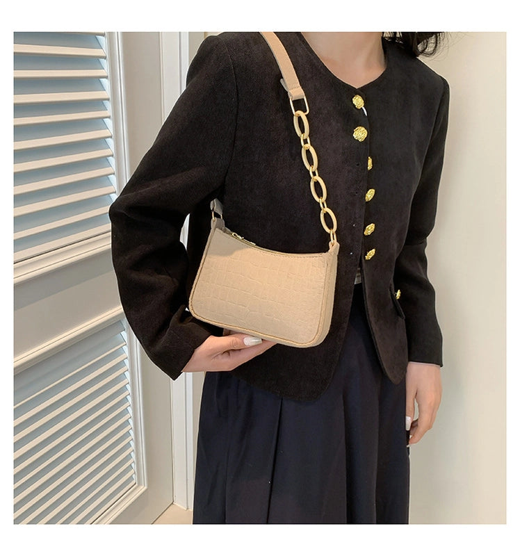 Women's Small Cloth Solid Color Basic Vintage Style Zipper Underarm Bag