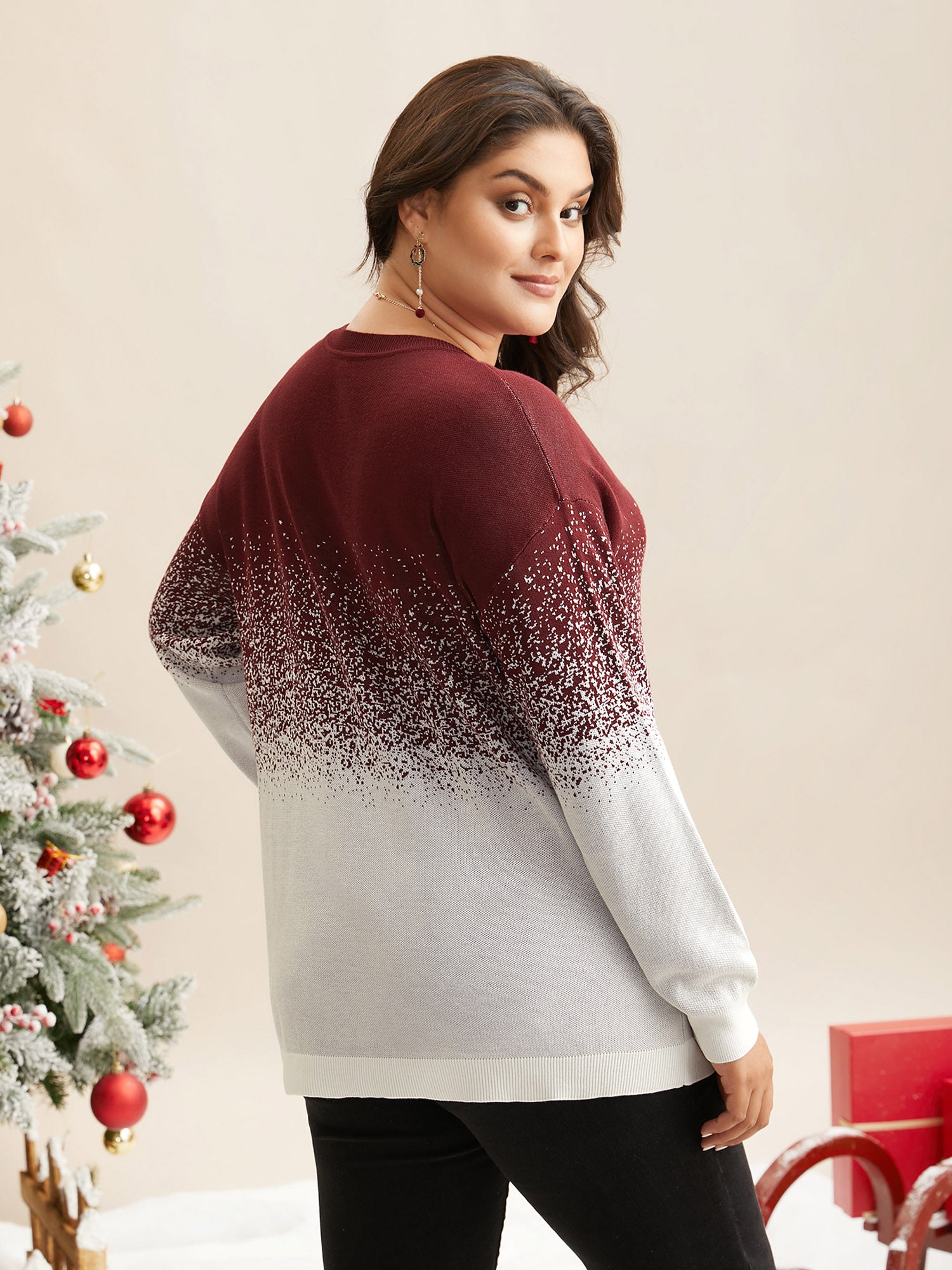 Holiday Gradient Jacquard Pattern V-neck Pullover