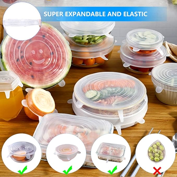 6 PACK REUSABLE DURABLE SILICONE LIDS