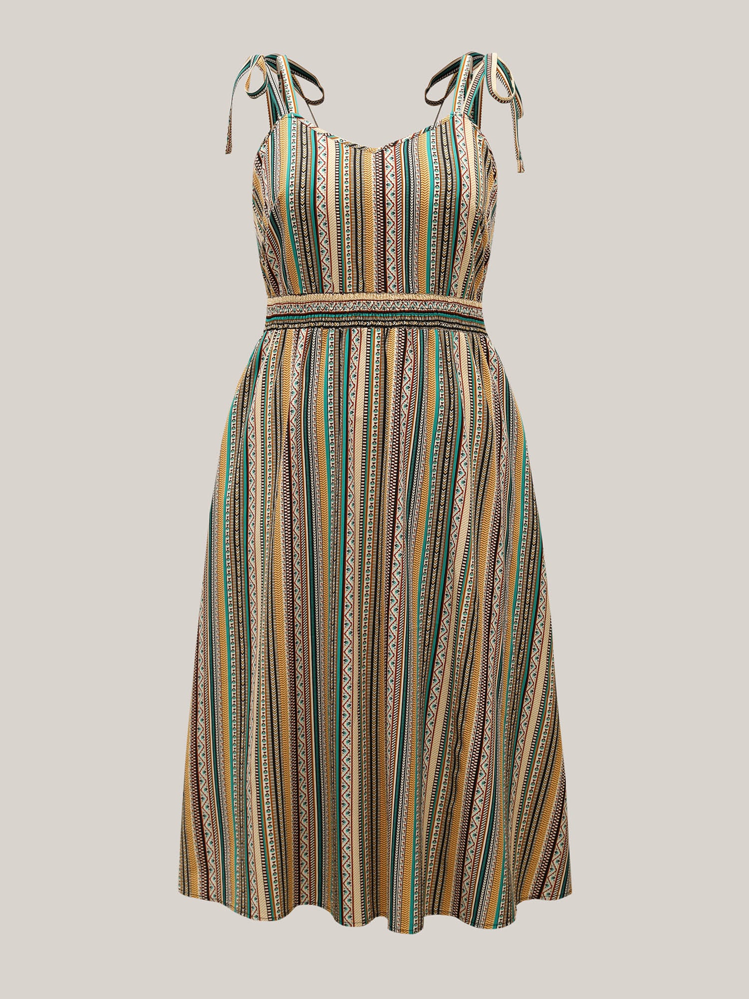 Boho Stripe Knotted Straps Midi Dress