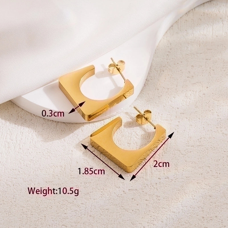 1 Pair Basic Cool Style Solid Color Plating 304 Stainless Steel 18K Gold Plated Stainless Steel Earrings