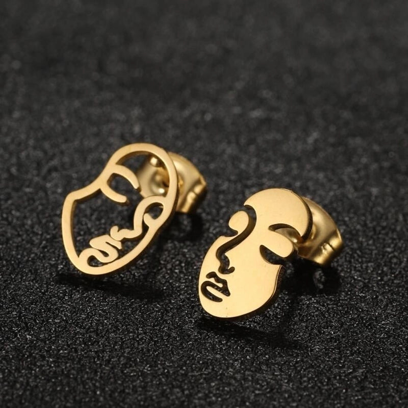 1 Pair Minimalist Human Face Asymmetrical Plating Hollow Out Stainless Steel Ear Studs