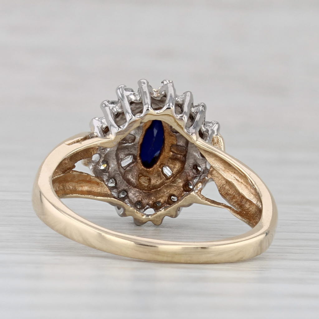 0.51ctw Lab Created Blue Sapphire Diamond Halo Ring 10k Yellow Gold Size 7.5