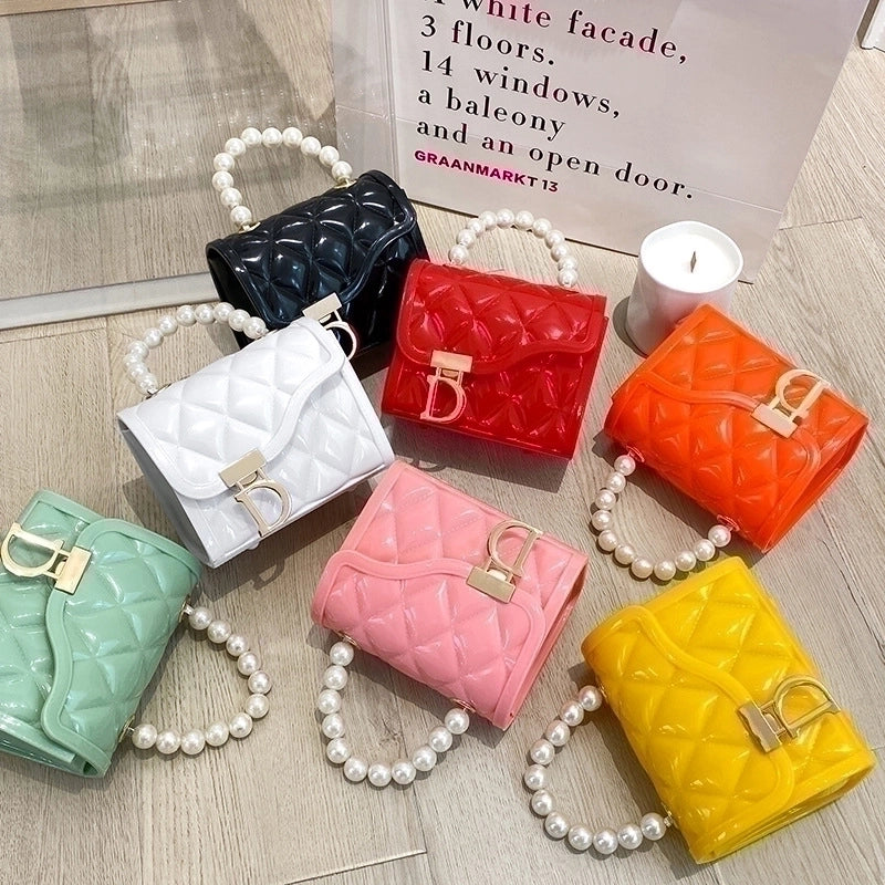 Women's Small Pvc Solid Color Fashion Square Lock Clasp Handbag Crossbody Bag Jelly Bag