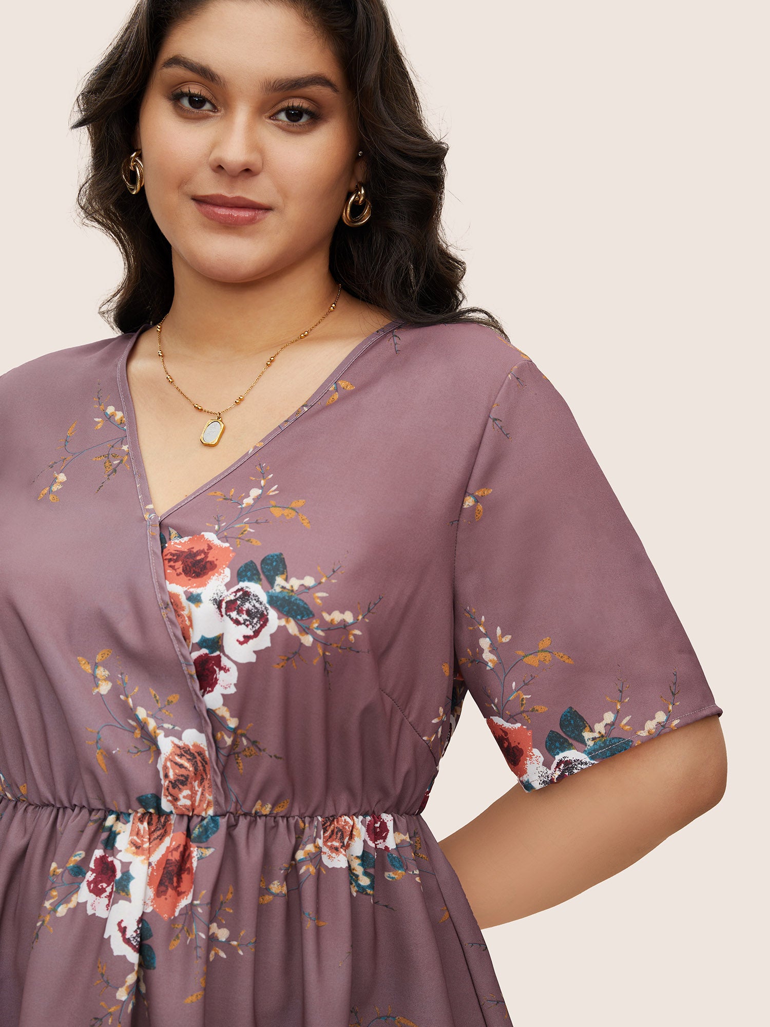 Floral Print Wrap Ruffles Asymmetrical Hem Blouse