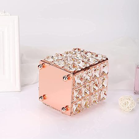 Crystal Makeup Brush Holder. Cosmetic Organizer For Makeup Brushes. Rectangle. Rose Gold