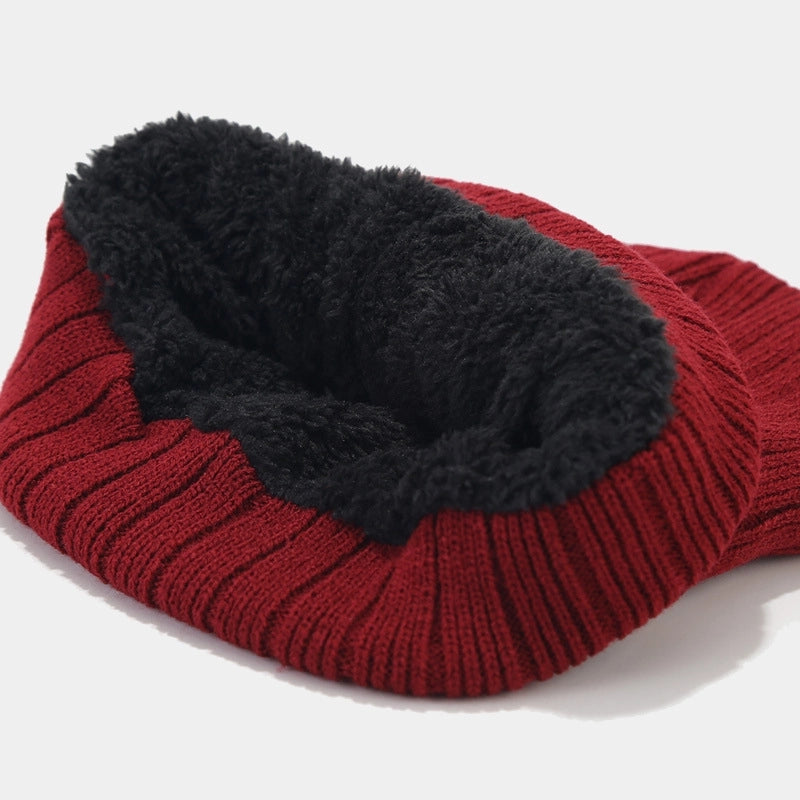 European And American Men's Fleece-lined Knitted Hat Scarf Gloves Three-piece Set Cold-proof Thickened Windproof Riding Warm Suit For Women