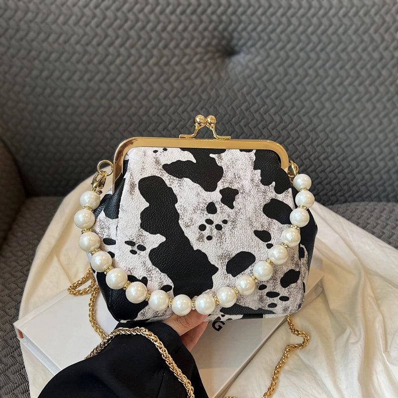Women's Small Pu Leather Leopard Basic Vintage Style Square Buckle Shoulder Bag Crossbody Bag