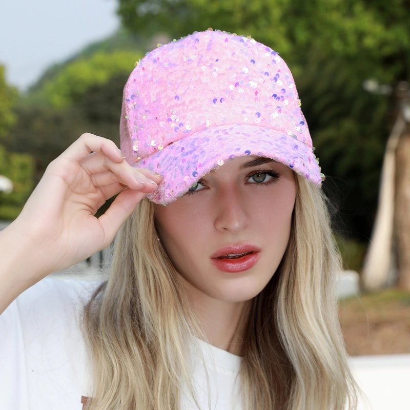 Women's Casual Solid Color Sequins Curved Eaves Baseball Cap