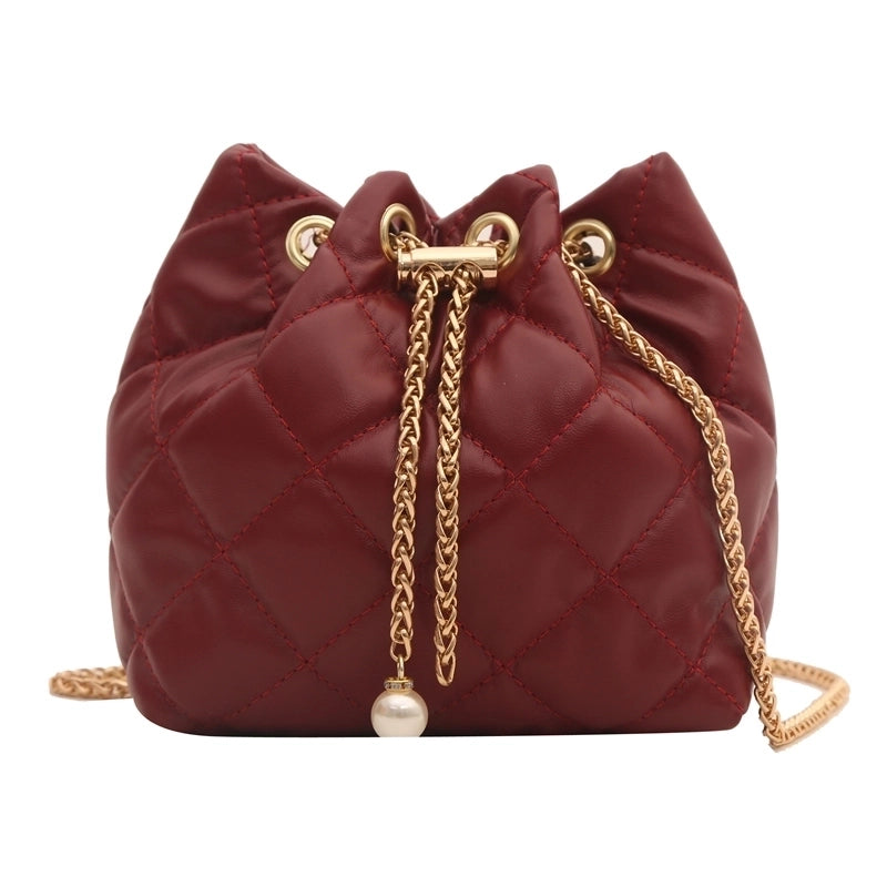 Women's Pu Leather Argyle Classic Style String Crossbody Bag