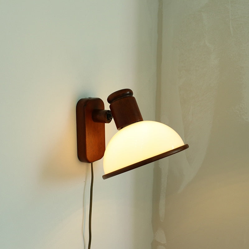 Retro Solid Wood Wall LED Lamp with Plug