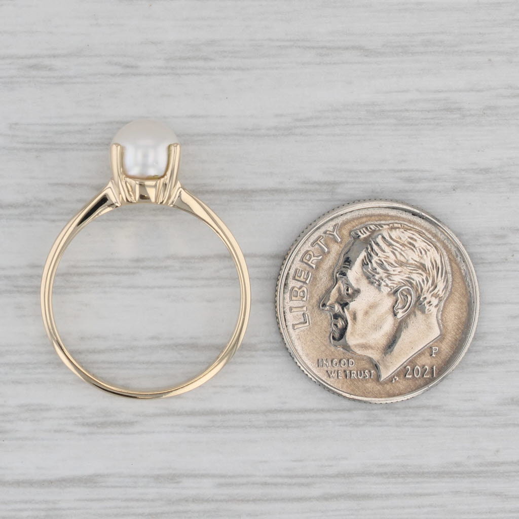 Round Cultured Pearl Solitaire 10K Yellow Gold Ring Ring Size 5.75