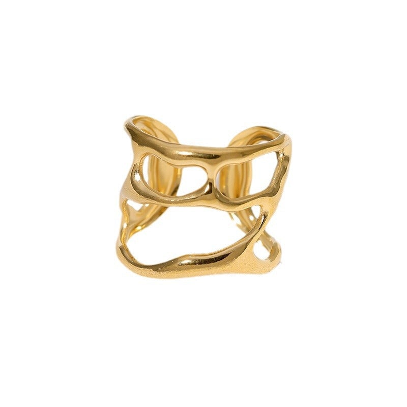 Open Ring Minimalist Asymmetrical Irregular Geometric Stainless Steel Electroplating Rings