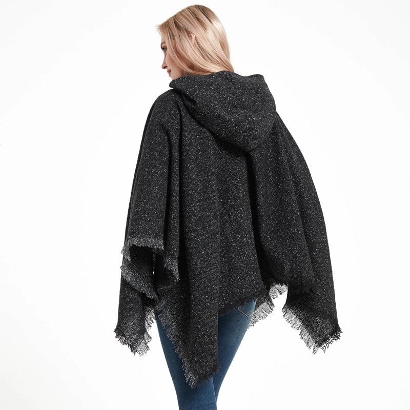 Direct Style New Shawl Ladies Autumn And Winter Flower Pure Black Pullover Hat Cape