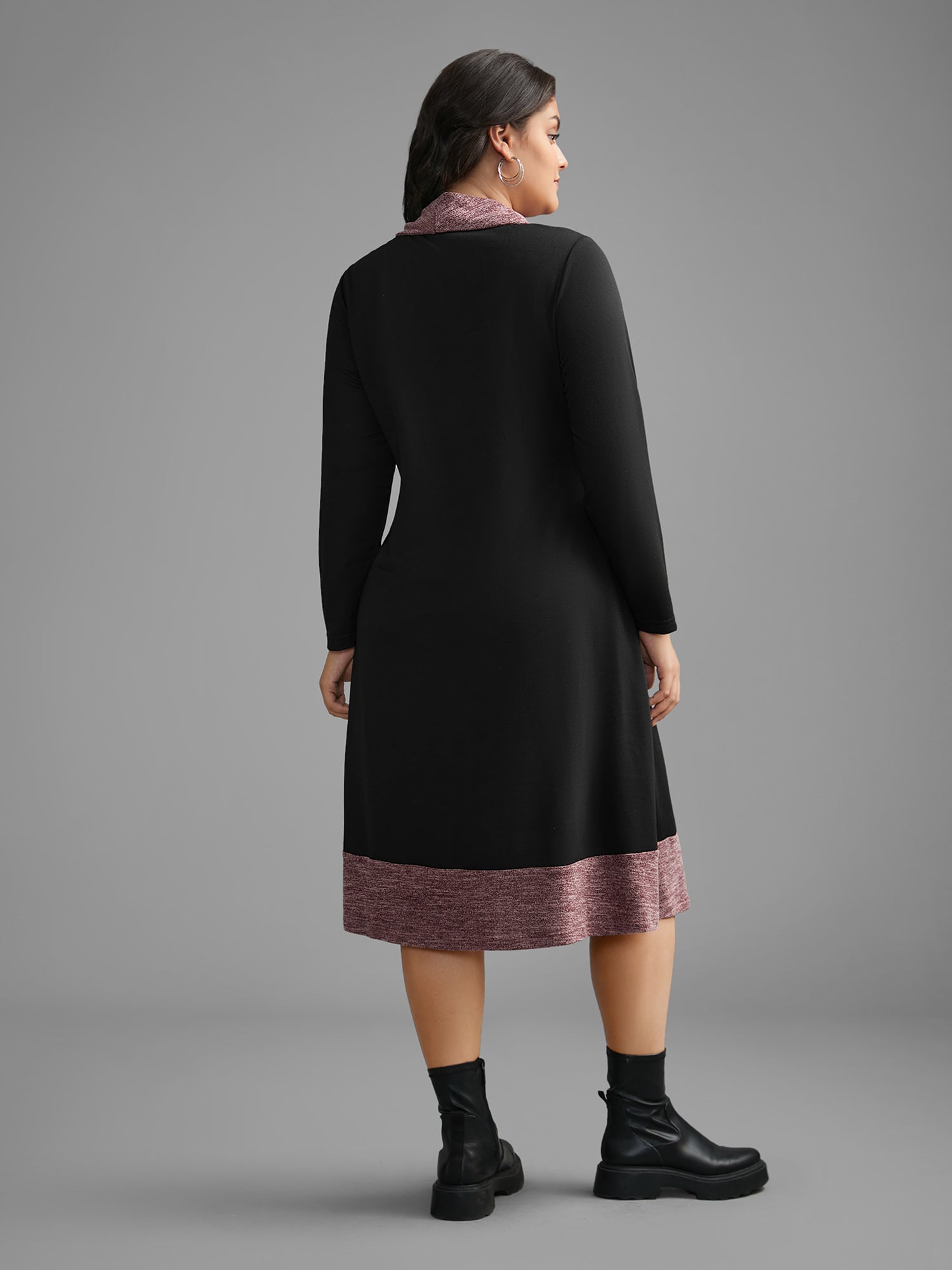 Heather Patchwork Turtleneck Midi Dress