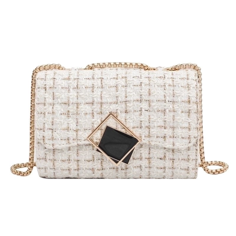 Women's Small Woolen Plaid Streetwear Square Magnetic Buckle Shoulder Bag Crossbody Bag Chain Bag
