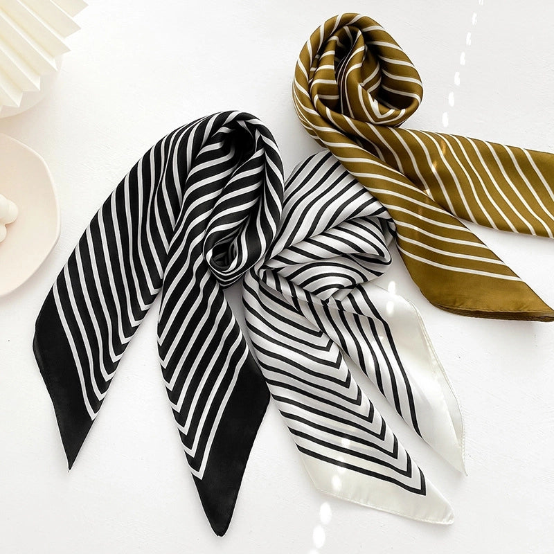Striped Fashion Retro Imitation Silk Small Square Scarf