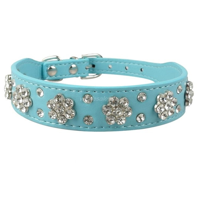 Flower Studded Leather Dog Collar