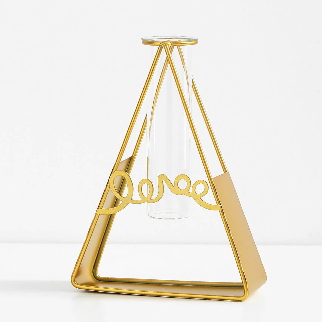 Gold Hydroponic Glass Vase with Triangle Holder