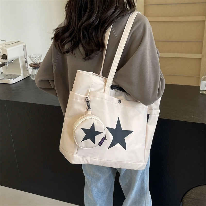 Women's Large Canvas Star Classic Style Zipper Tote Bag