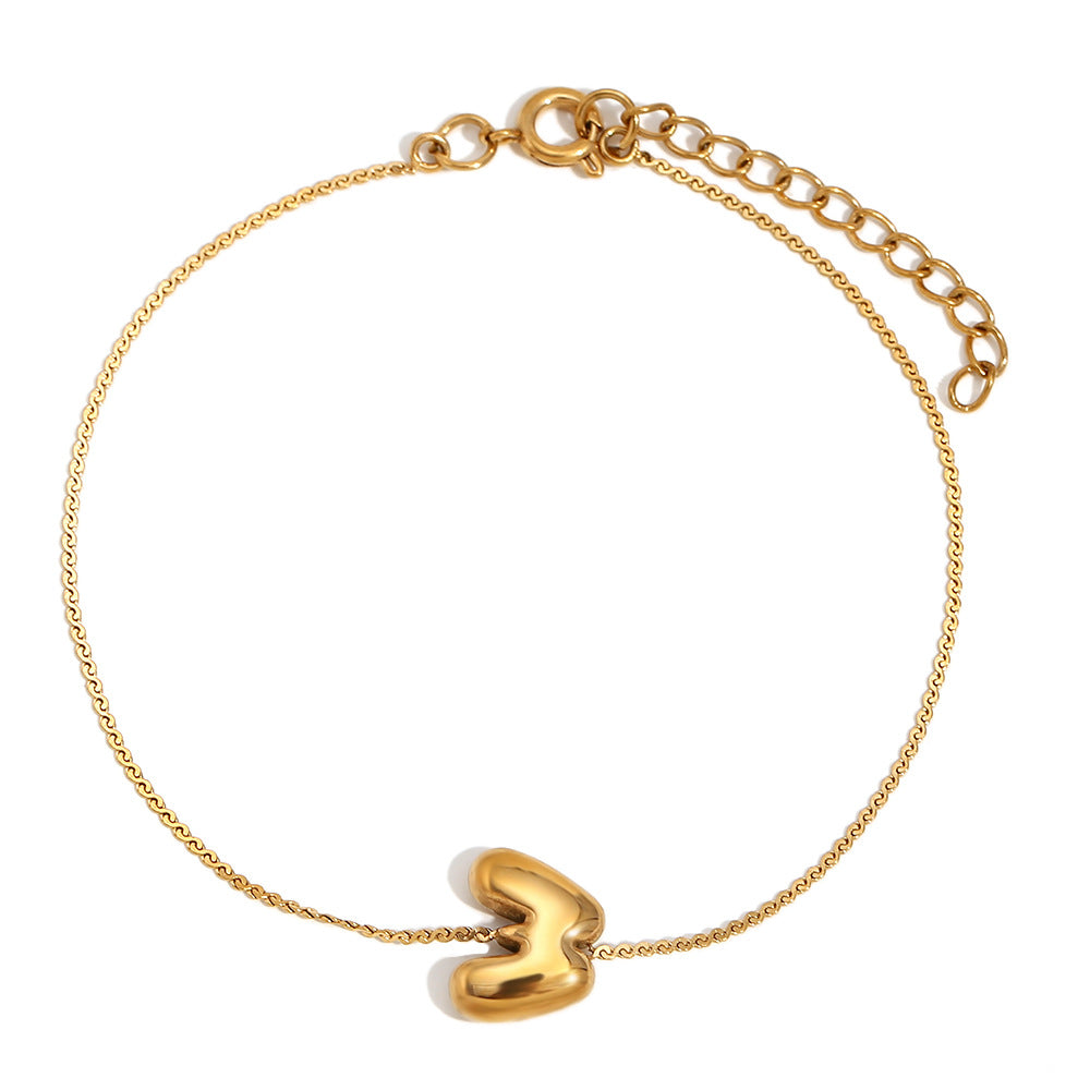 Fashionable Niche Personality Hot Style Simple Hand Jewelry Stainless Steel Plated 18K Gold Bubble Letter S Chain Bracelet