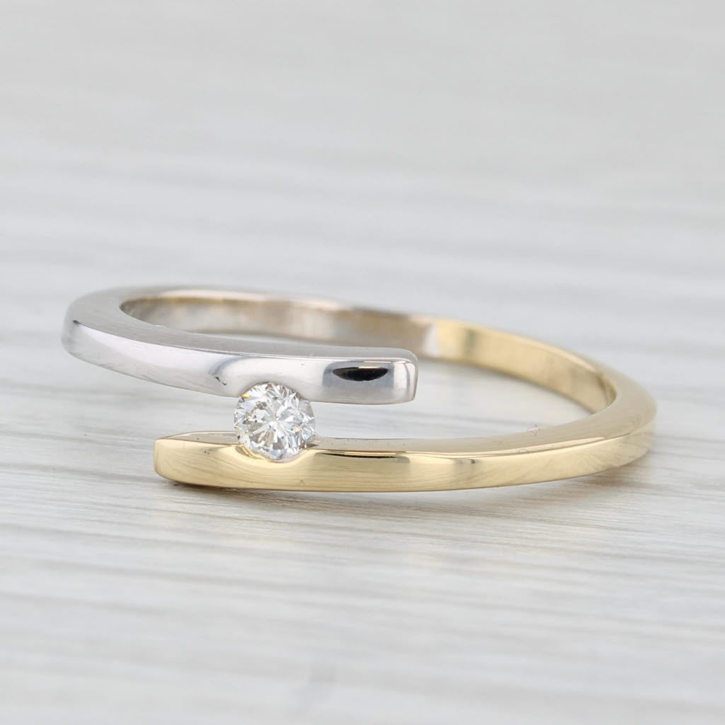 0.10ct Diamond Solitaire Bypass Ring 18k Yellow White Gold Size 7.75