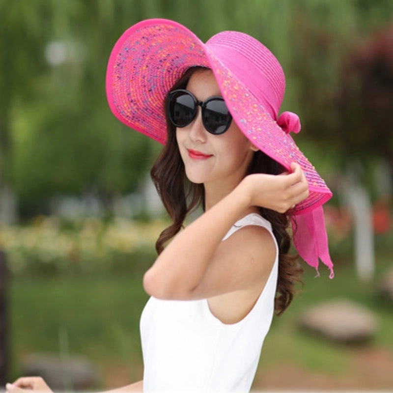Women's Basic Vacation Pastoral Solid Color Bowknot Big Eaves Sun Hat