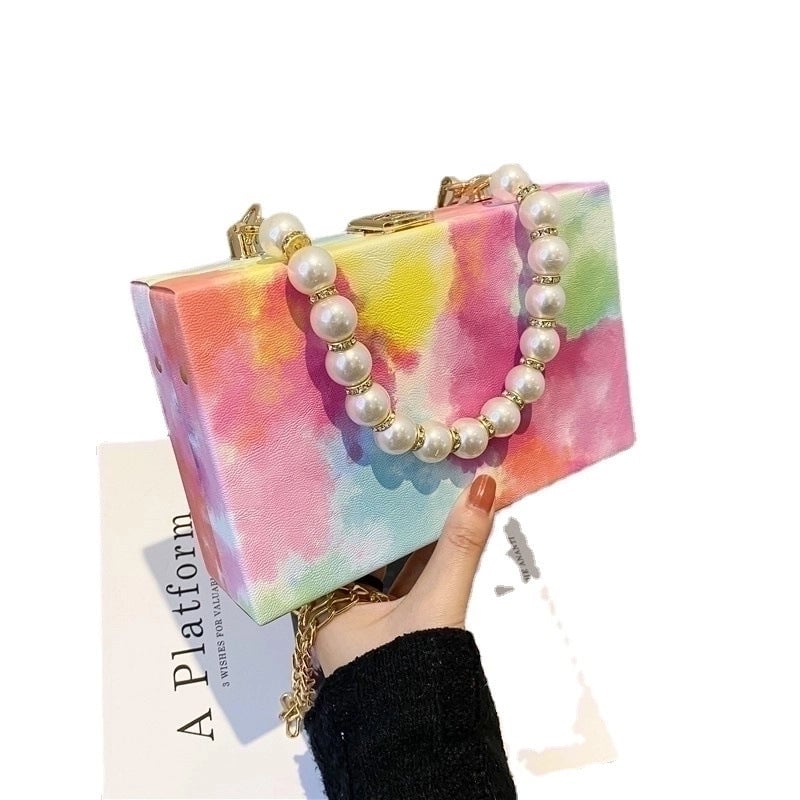 Women's Small Pu Leather Color Block Streetwear Lock Clasp Box Bag