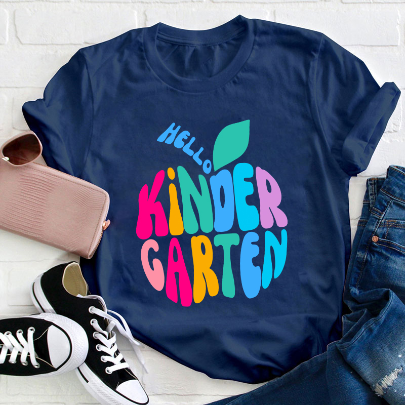 Personalized Grade Hello Colorful Apple Teacher T-Shirt