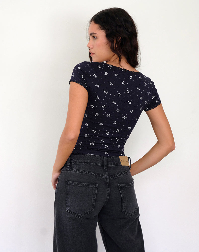 Bovino Top in Mini Bow Navy