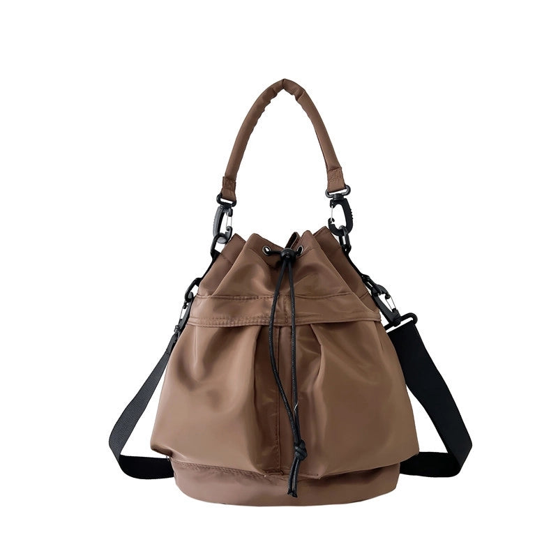 Women's Nylon Solid Color Classic Style Square String Shoulder Bag Bucket Bag