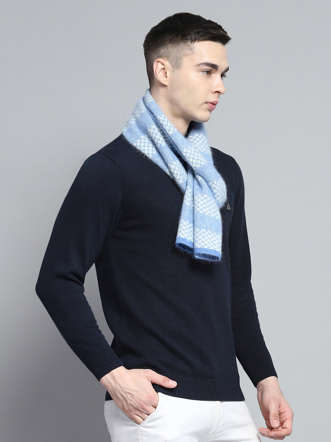 Men Sky Blue Self Design Muffler