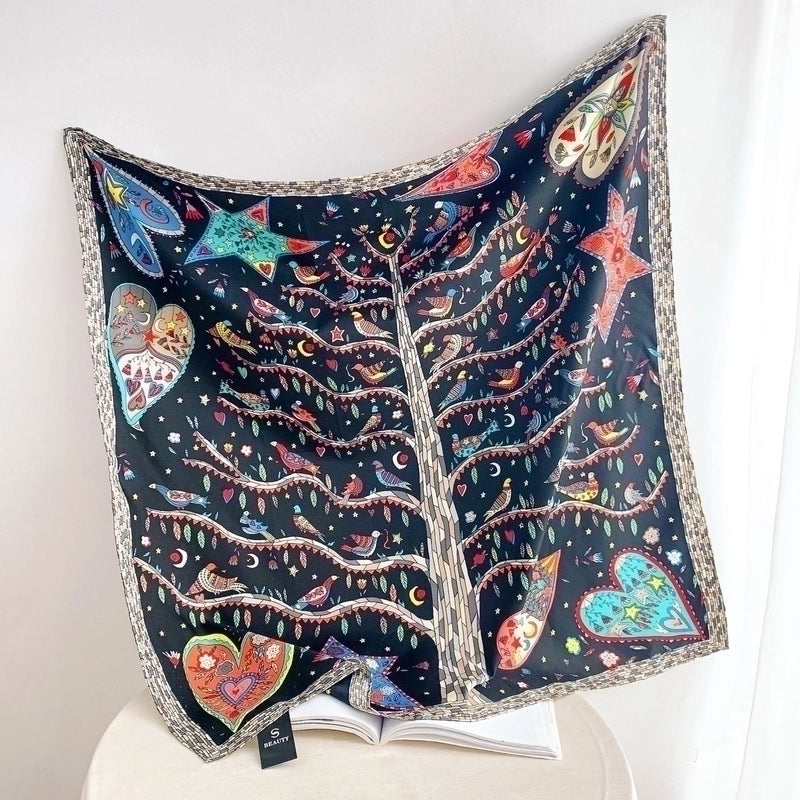 Women's Casual Vacation Minimalist Coconut Tree Satin Printing And Dyeing Flowers Silk Scarf