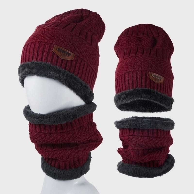 New Korean Style Knitted Scarf Hat Set Fashionable Men's And Women's Warm With Velvet Thick Woolen Cap Scarf Autumn And Winter