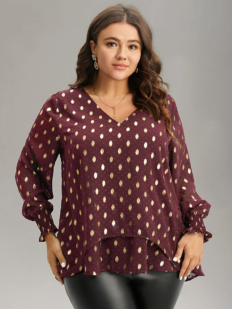 Glitter Polka Dot Textured Shirred Tiered Blouse
