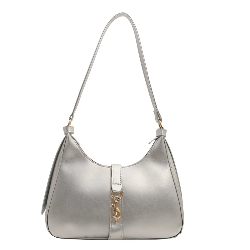 Women's Pu Leather Solid Color Classic Style Hook Loop Underarm Bag