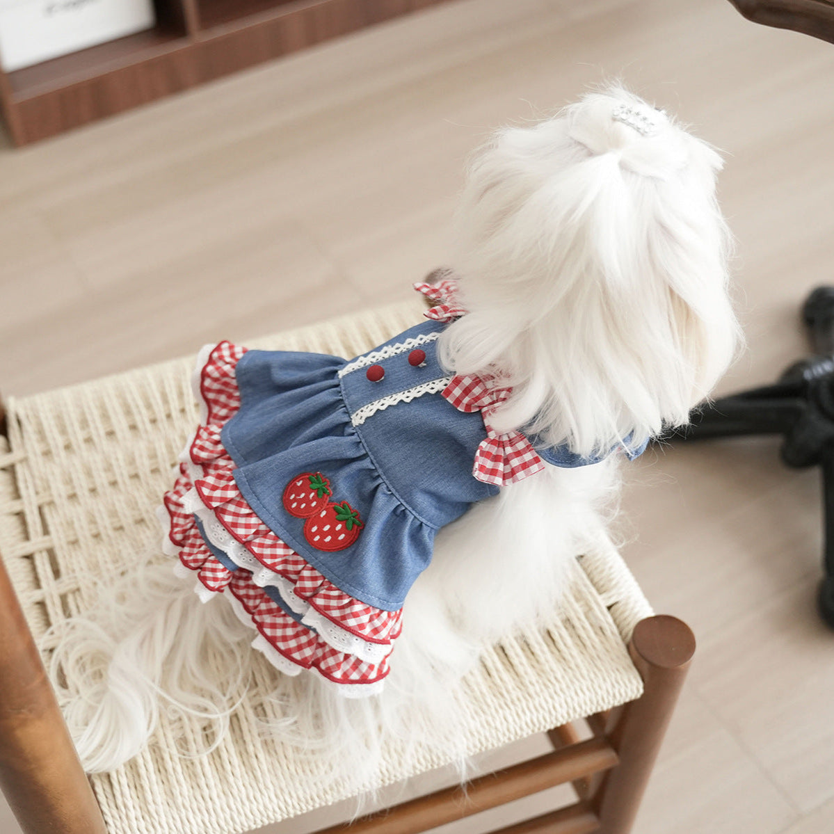 Sweet Strawberry Pattern Denim Dog Cat Dress