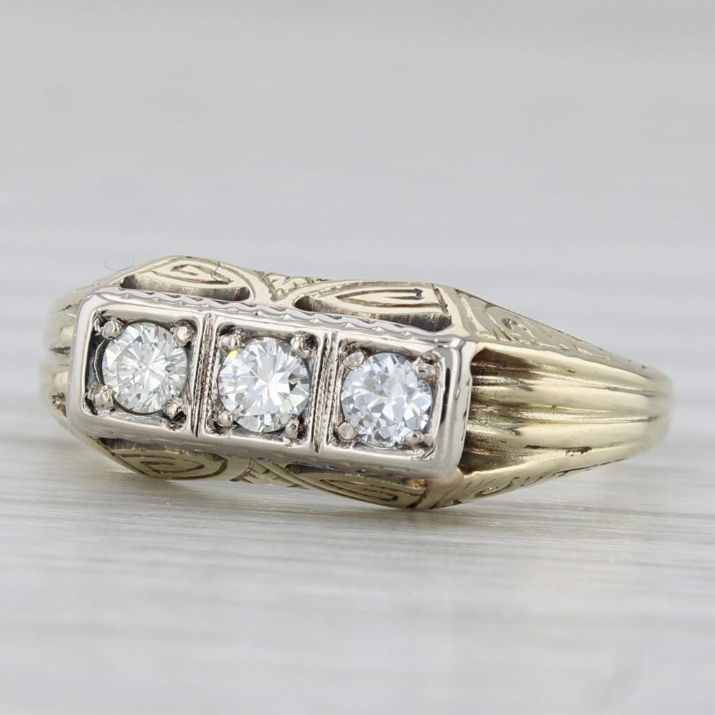 Vintage 0.16ctw Diamond 3-Stone Ring 14k Yellow Gold Size 5.25 Bridal