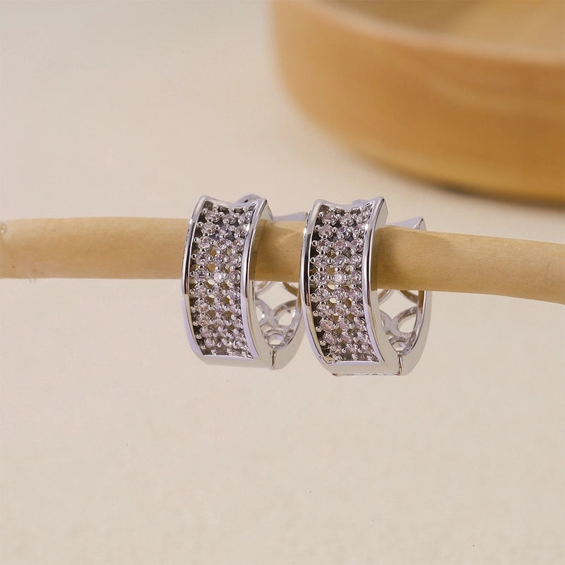 1 Pair Basic Minimalist Geometric Inlay Copper Zircon Earrings