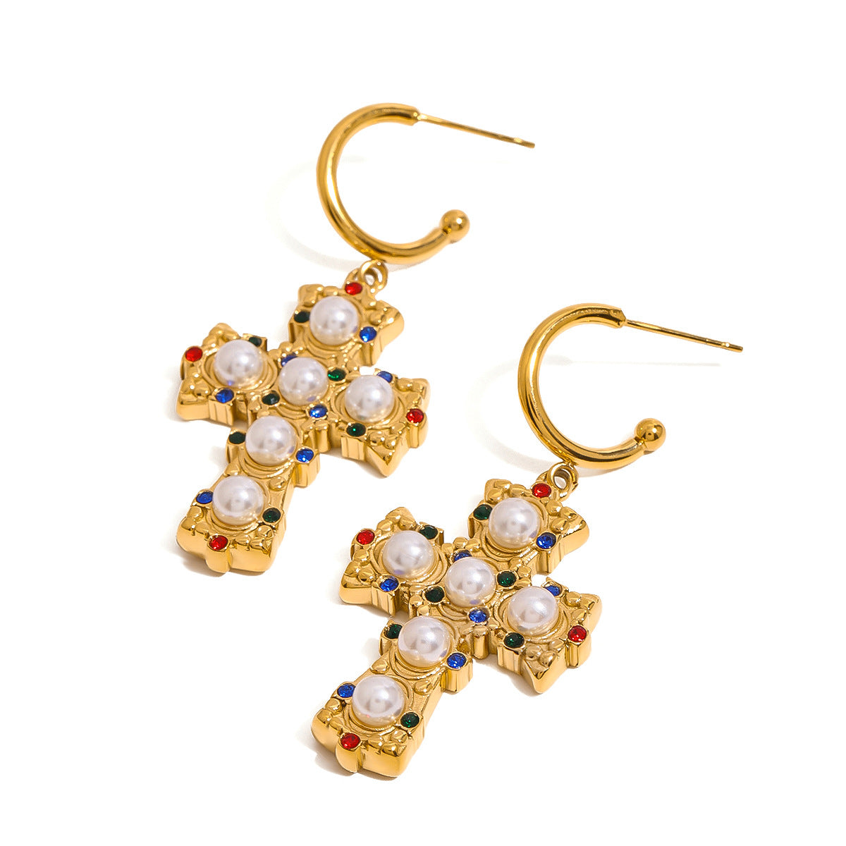 Stainless Steel Colored Diamond Cross Earrings Personalized Earrings Titanium Steel Earrings
