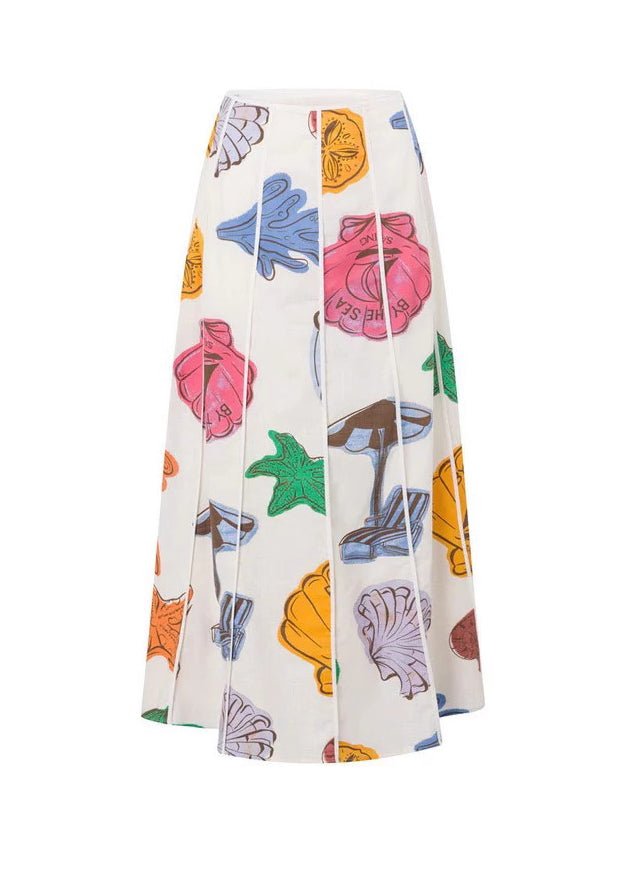 DIY Beige Print Vest And Maxi Skirts Two Pieces Set Summer
