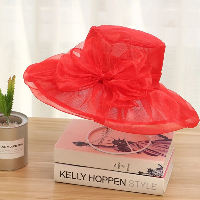 3 Pieces Women's Exaggerated Lady Vacation Solid Color Flower Big Eaves Sun Hat